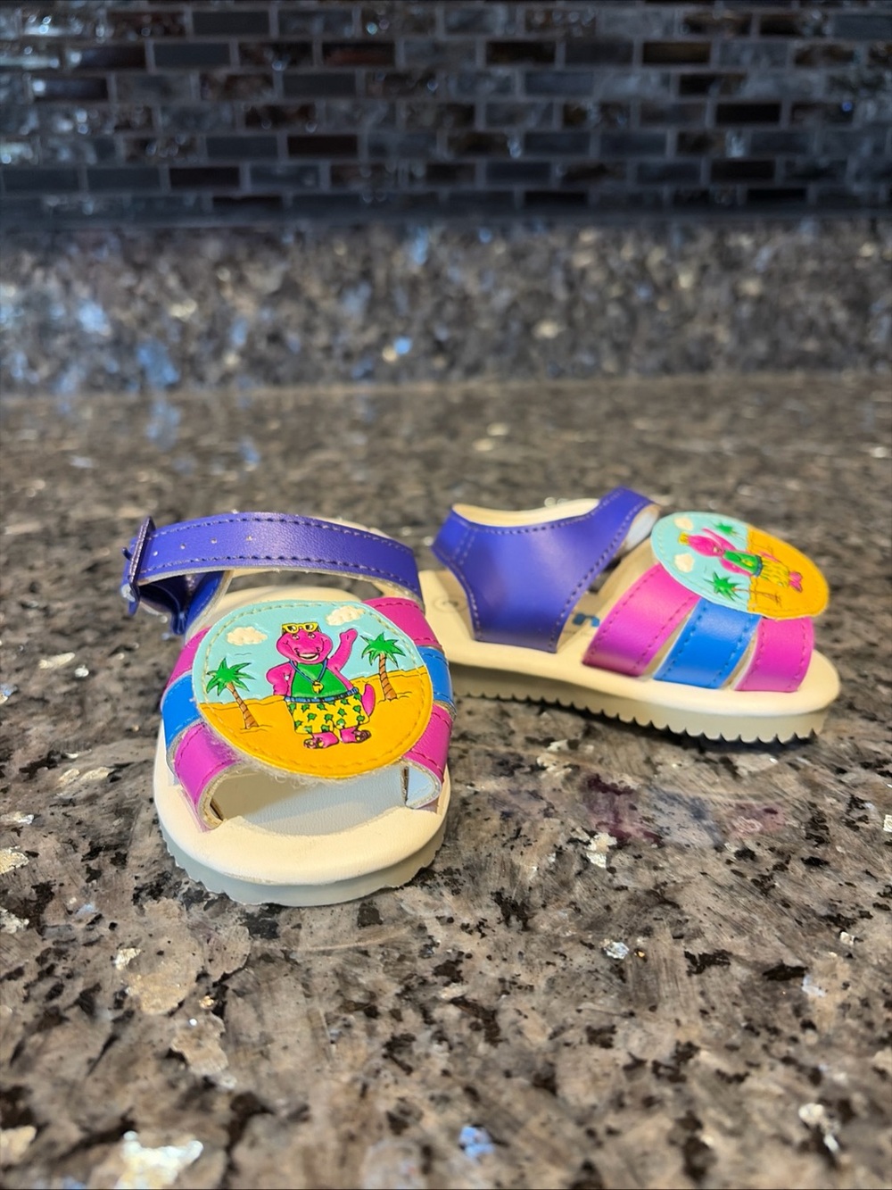 Vintage 90s 1993 Barney Sandals Shoes Baby Toddler size 3 Rare Beach Retro